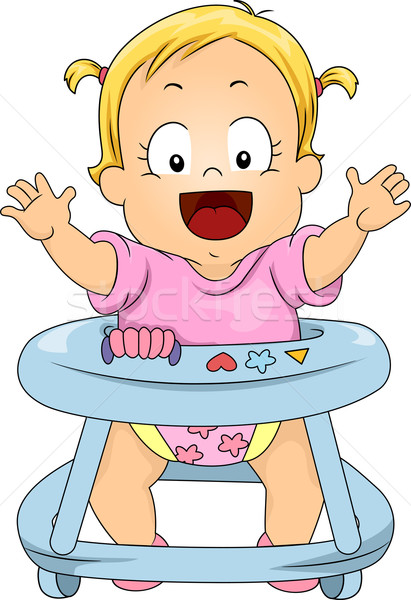 Download Toddler Girl in Baby Walker vector illustration © lenm ...