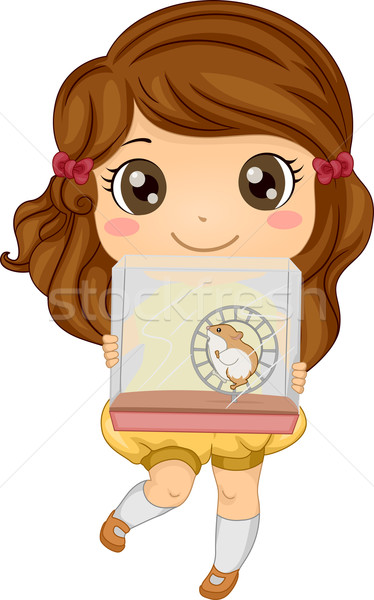 Petite fille animal hamster illustration cage [[stock_photo]] © lenm