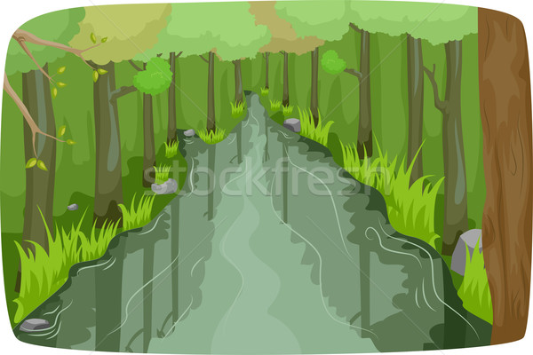 Foto stock: Forestales · río · ilustración · ejecutando · diseno