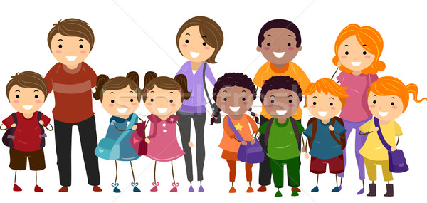 şcoală copii părinţi ilustrare in sus una Imagine de stoc © lenm