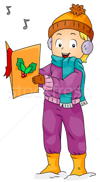 Karácsony dal könyv illusztráció fiú énekel Stock fotó © lenm