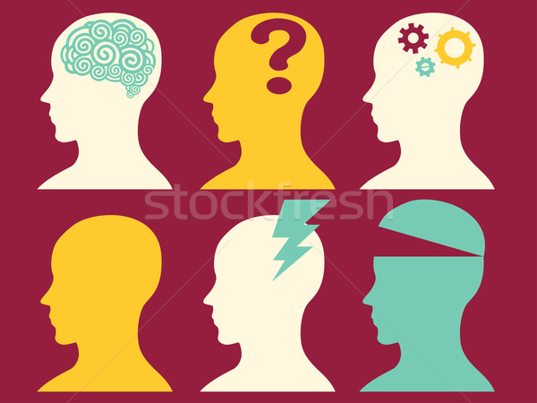 Menselijke mentaal activiteit illustratie silhouetten verschillend Stockfoto © lenm