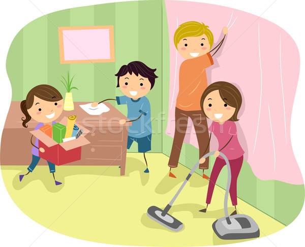 Nettoyage de printemps illustration famille enfants enfant maison [[stock_photo]] © lenm