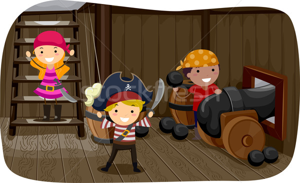 Pirat tun ilustrare copii incendiu Imagine de stoc © lenm