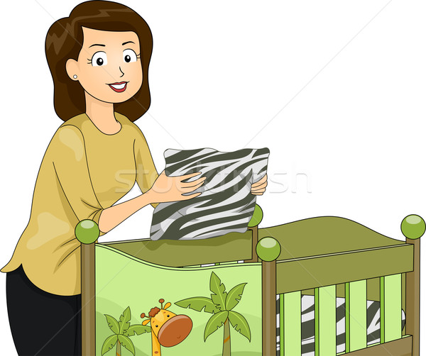 Safari Krippe Illustration jungen Mutter Festsetzung Stock foto © lenm