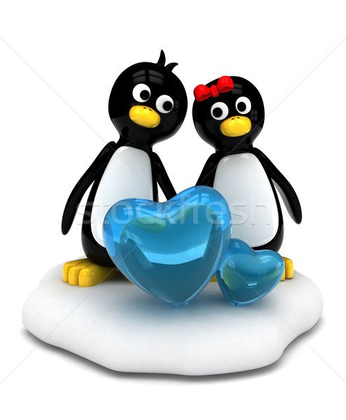 Pingvin pár 3d illusztráció áll oldal jég Stock fotó © lenm