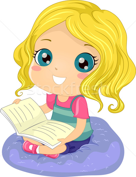 Kid fille lire livre coussin illustration Photo stock © lenm