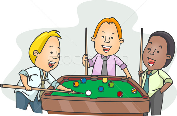 Bărbaţi joc biliard muncă ilustrare piscină Imagine de stoc © lenm