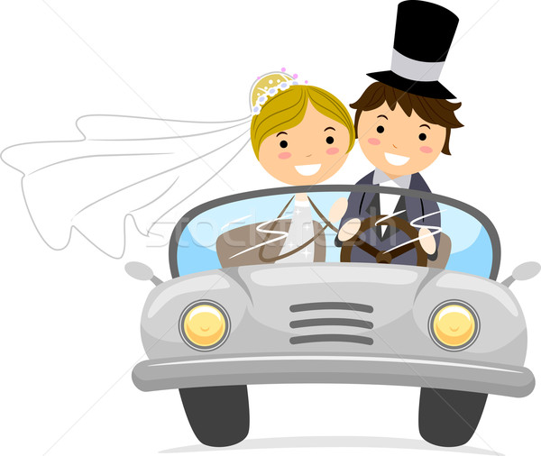 Menyasszonyi autó illusztráció ifjú pár lány esküvő Stock fotó © lenm