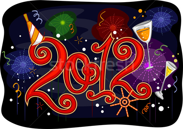 Año nuevo 2012 ilustración colorido fuegos artificiales beber Foto stock © lenm