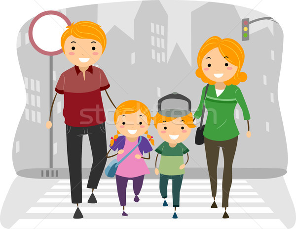 Familie Fußgänger Spur Illustration Straße Mädchen Stock foto © lenm