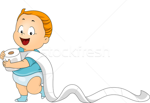 Papier toaletowy chłopca ilustracja baby spaceru z dala Zdjęcia stock © lenm