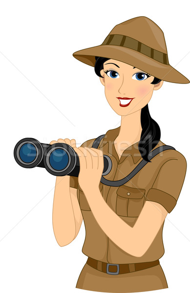 Szafari lány illusztráció tart pár látcső Stock fotó © lenm