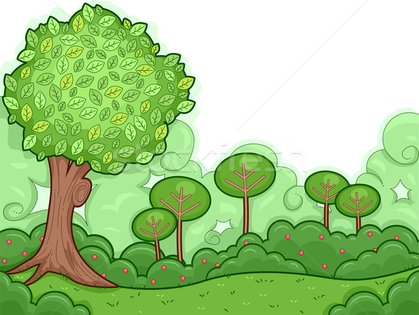 Foto stock: árbol · garabatos · ilustración · tierra · cubierto · árboles