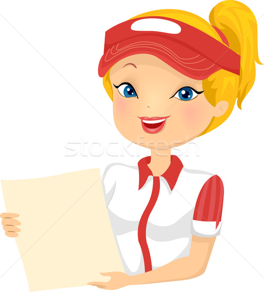 Meisje serveerster menu fast food illustratie vrouwelijke Stockfoto © lenm