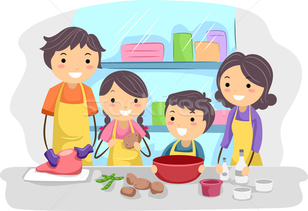 Familie keuken illustratie ingrediënten koken vrouw Stockfoto © lenm
