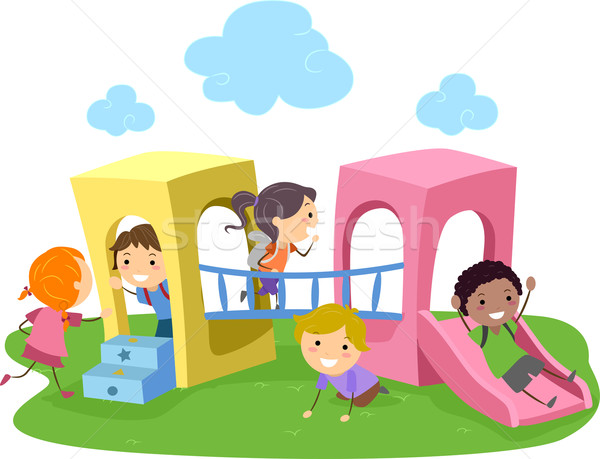 Spielplatz Illustration Kinder spielen Kind Junge schwarz Stock foto © lenm