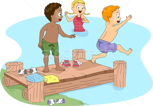 дети плаванию иллюстрация ребенка озеро мальчика Сток-фото © lenm