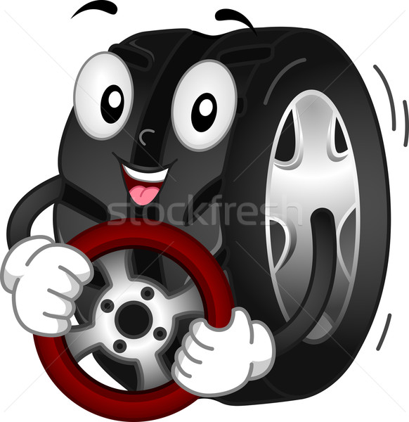 Foto stock: Neumático · mascota · ilustración · volante · Cartoon