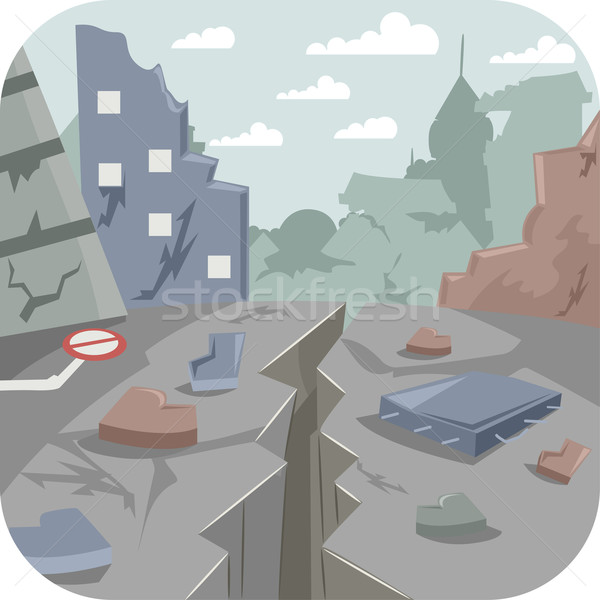 Trzęsienie ziemi miasta ilustracja miejskich cartoon shake Zdjęcia stock © lenm
