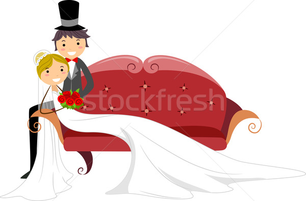 Düğün kanepe örnek yeni evli çift oturma Stok fotoğraf © lenm