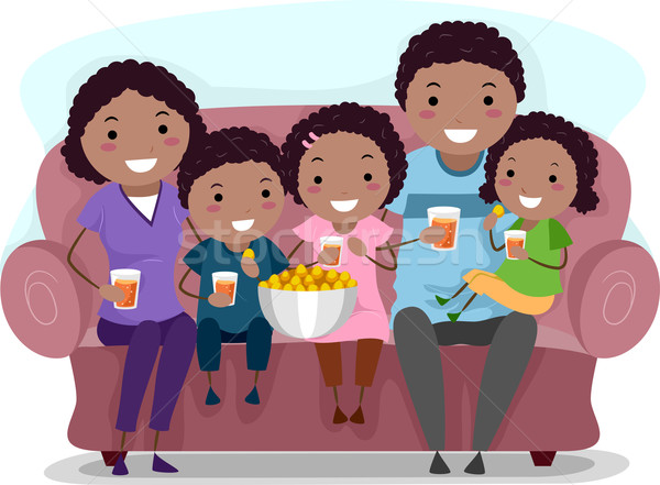 Familie zeigen Illustration Fernsehen zusammen Frau Stock foto © lenm