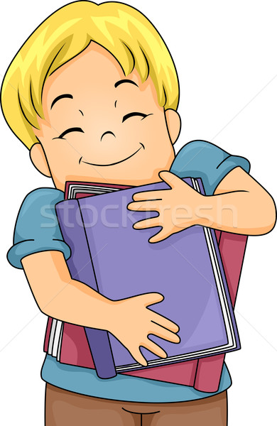 Könyv szerető illusztráció vidám fiú ölel nagy Stock fotó © lenm