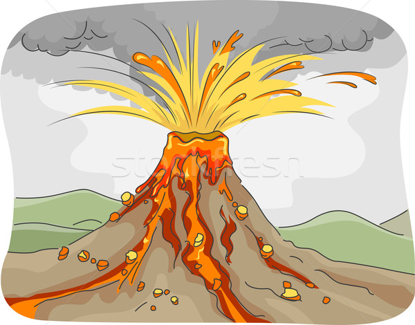 Stockfoto: Vulkanisch · uitbarsting · illustratie · vulkaan · lava · cartoon