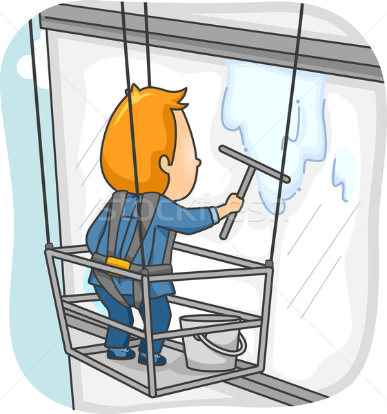 Okno pralka ilustracja człowiek czyszczenia wysoki Zdjęcia stock © lenm