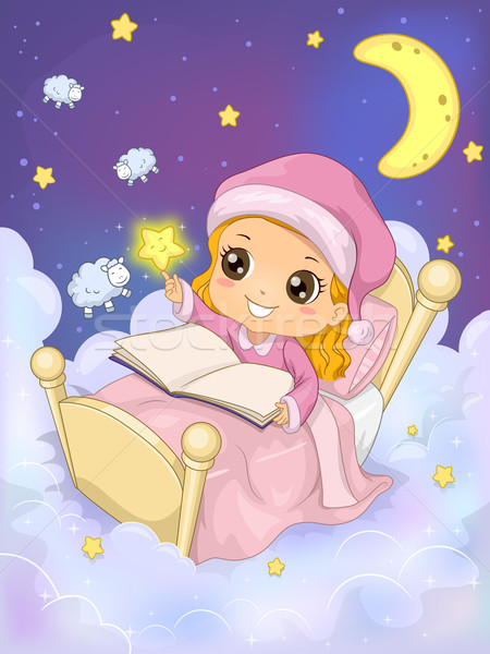 Kid Girl Bedtime Fantasy Book Stock photo © lenm