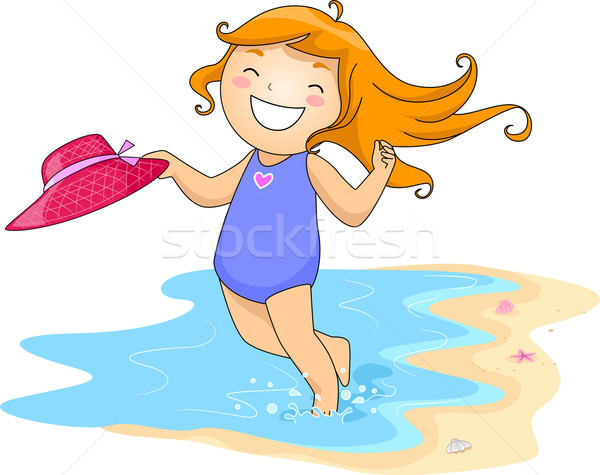 Kid spelen wal illustratie zee zand Stockfoto © lenm