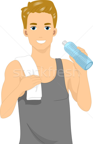 Stock foto: Flaschenwasser · Illustration · Mann · trinken · Wasser · Fitness