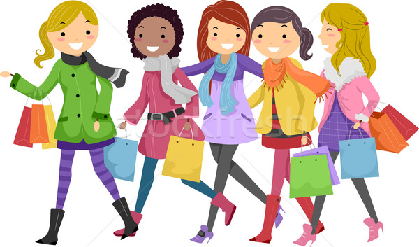 Hiver Shopping illustration adolescents sur amis Photo stock © lenm