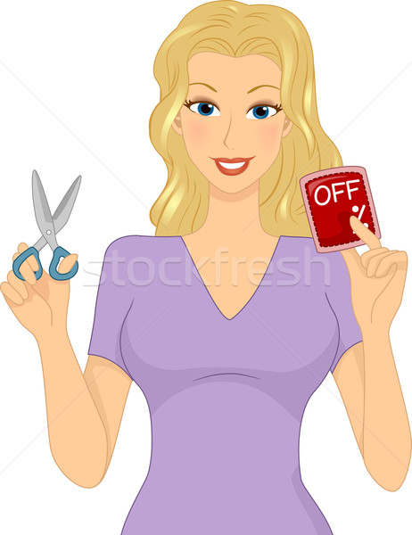 árengedmény lány illusztráció tart kártya egy Stock fotó © lenm