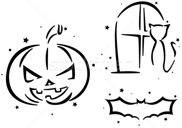 Halloween stencil lantaarn kat bat cartoon Stockfoto © lenm
