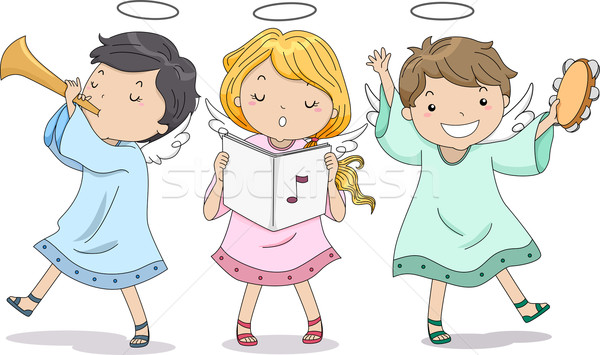 Anges musique illustration cute garçon fille [[stock_photo]] © lenm