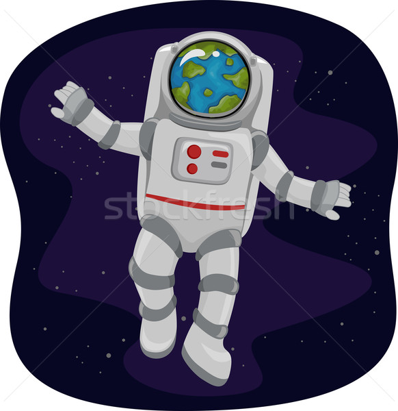 Stockfoto: Astronaut · ruimte · illustratie · aarde · gezicht