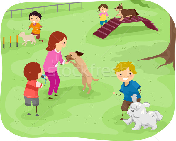 Mozgékonyság illusztráció csoport gyerekek képzés kutyák Stock fotó © lenm