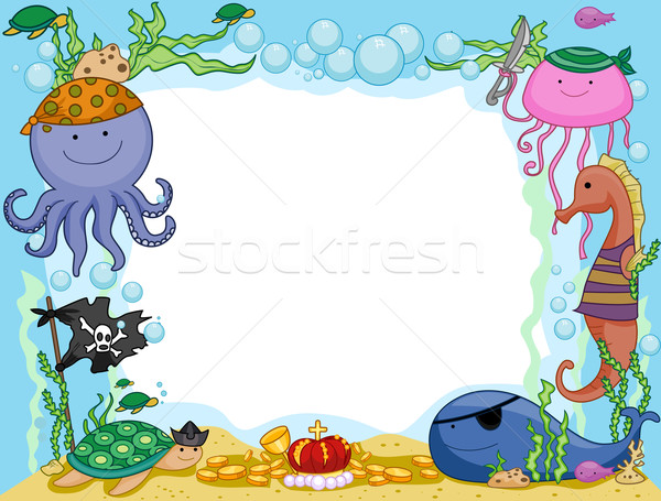 [[stock_photo]]: Pirate · cadre · design · animaux · subaquatique · mer