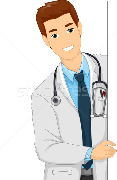 Männlichen Arzt Bord Illustration Laborkittel halten Frau Stock foto © lenm