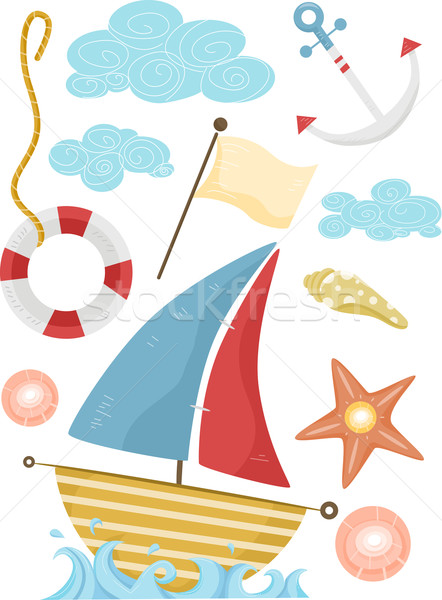 Morski projektu elementy ilustracja żaglówce kotwica Zdjęcia stock © lenm