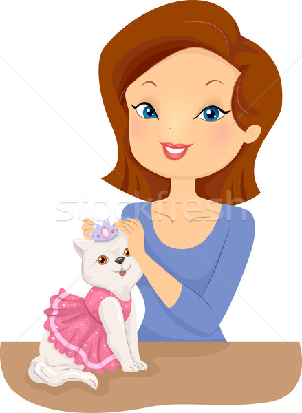 Mascota gato estilista ilustración mujer bonita aderezo Foto stock © lenm