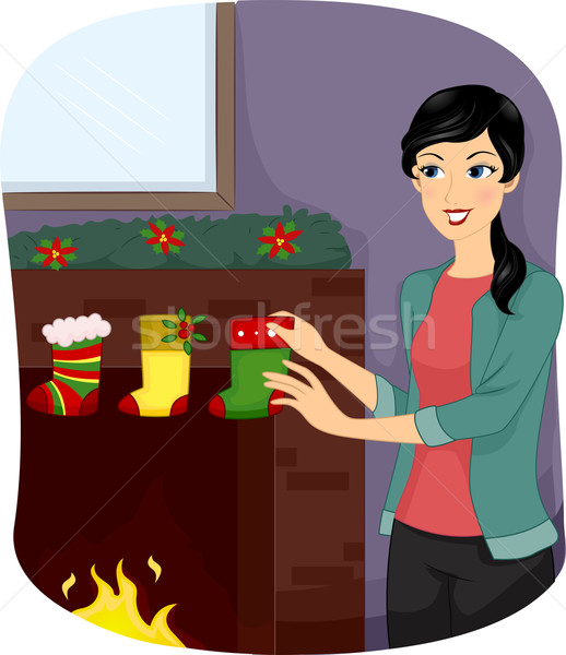 Christmas kousen illustratie meisje vrouw digitale Stockfoto © lenm