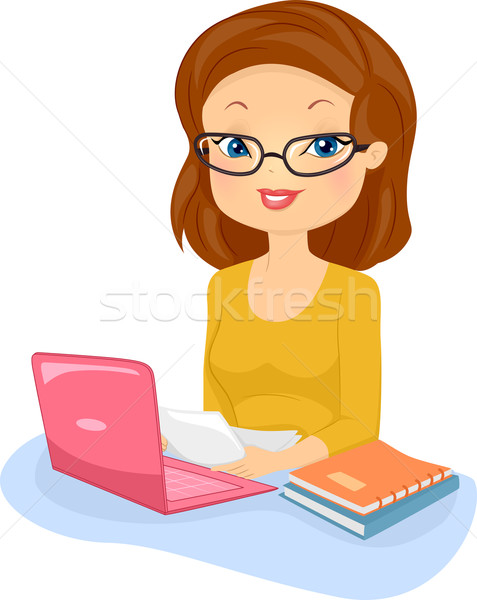 Editor fată ilustrare femeie ochelari lectură Imagine de stoc © lenm