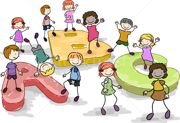 Alphabet doodle illustration enfants jouant géant lettres Photo stock © lenm