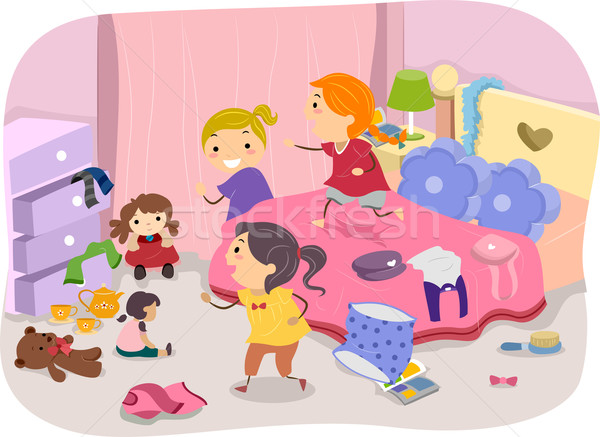 Mädchen Zimmer Illustration spielen charakteristisch Kind Stock foto © lenm