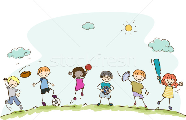 Stok fotoğraf: Spor · örnek · oynayan · çocuklar · farklı · futbol · çocuklar