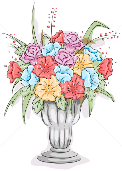 Floral Skizze Illustration Vase voll Blumen Stock foto © lenm