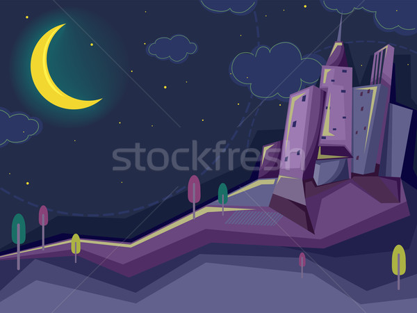 Luna escena urbana ilustración brillante ciudad gigante Foto stock © lenm