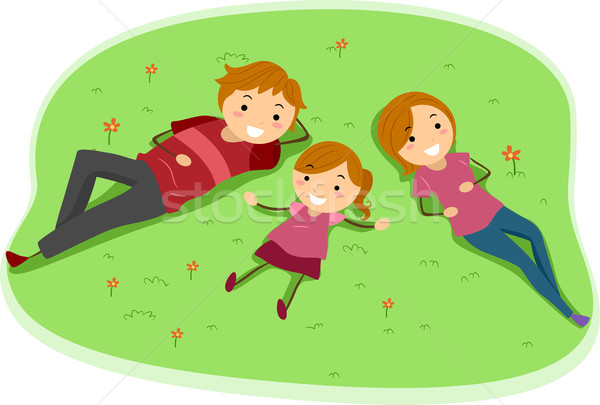 Сток-фото: семьи · иллюстрация · травой · поле · человека · ребенка